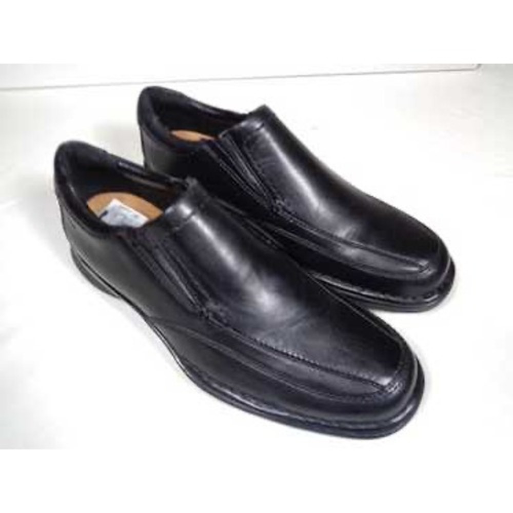 Clarks Collection Mens Black Leather Slip On Loafers Square Toe Dress Shoes 7.5‎
